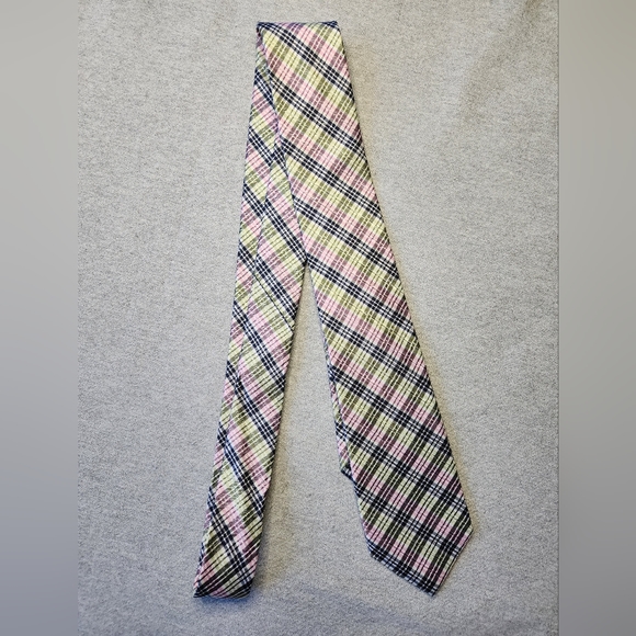 Original Penguin Tie Skinny Necktie Pink Green Plaid Easter - Picture 3 of 5